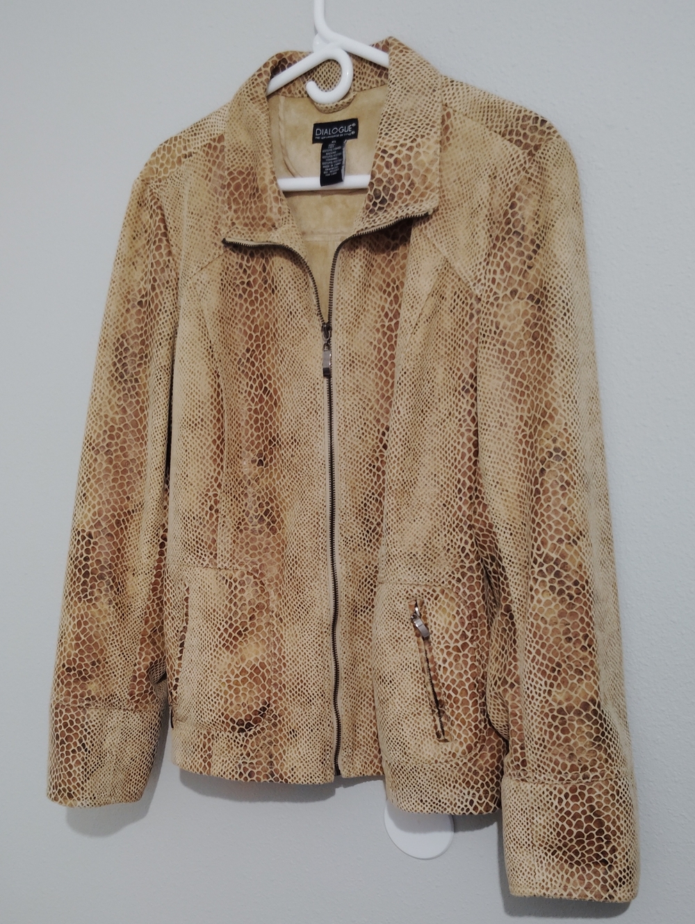 Dialogue Faux Snakeskin Leather Zip Up Jacket Tan Brown Women's Size XL